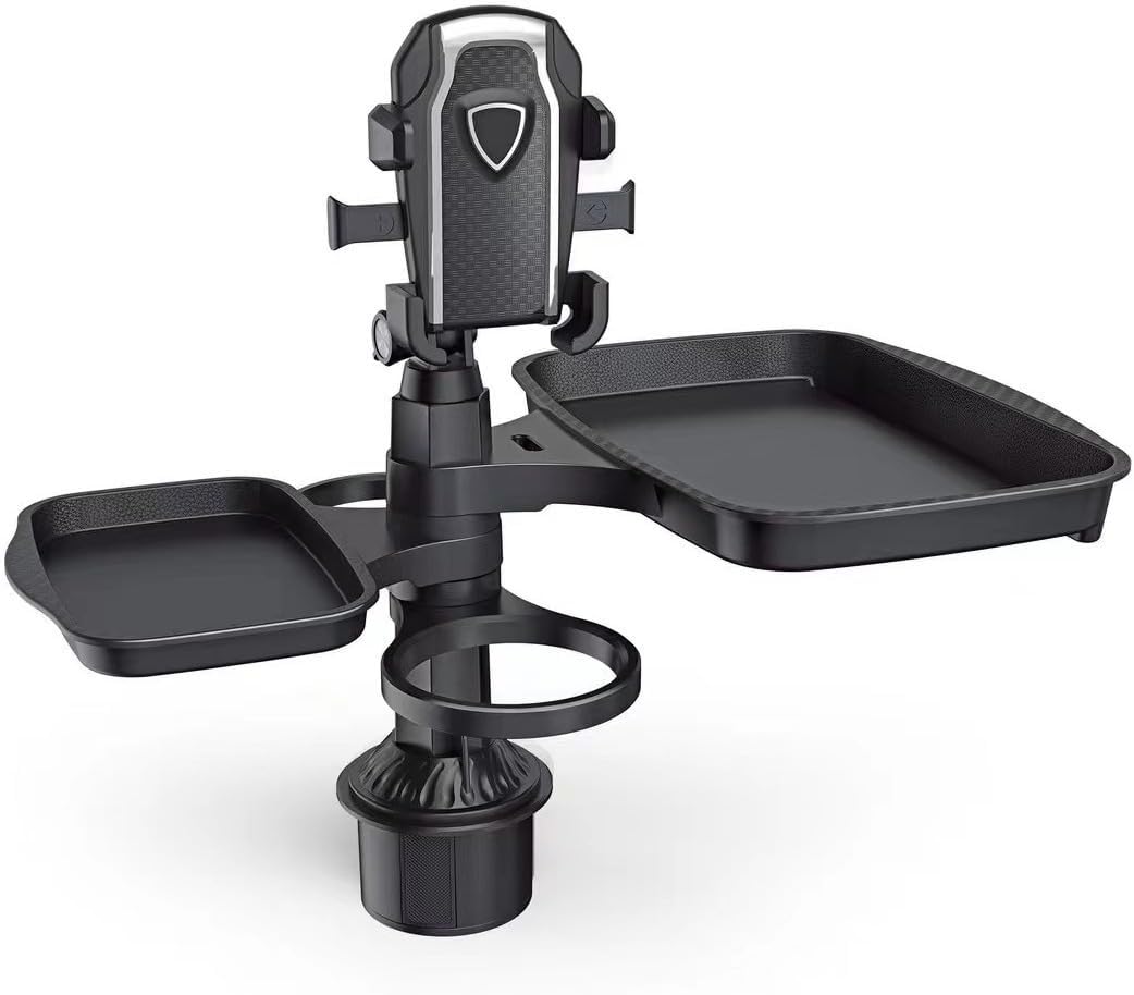 Multifunctional Car Cup Holder Tray with Phone Mount – Adjustable Snack & Drink Organizer
