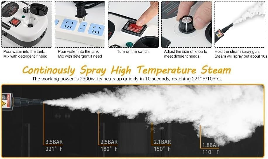 High-Pressure Portable Steam Cleaner with Multiple Nozzles for Deep Cleaning and Sanitization